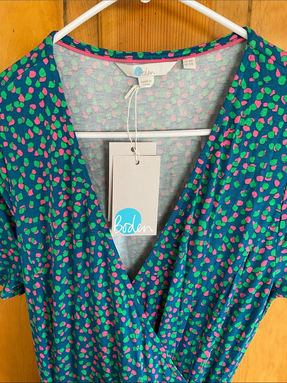Boden Teal Midi Wrap Dress with Pink Dot Print - Picture 2 of 5